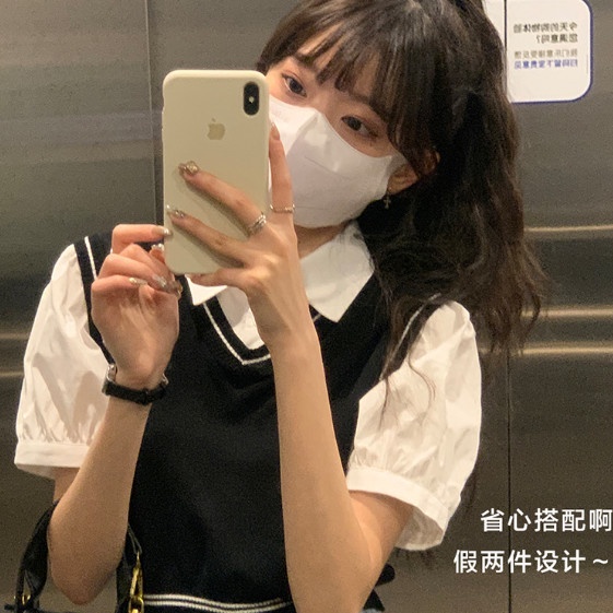 Áo Sơ Mi Giả Hai Lớp Ngắn Phong Cách Hàn Quốc Thời Trang Mùa Hè Hàng Mới Dành Cho Nữ 2022