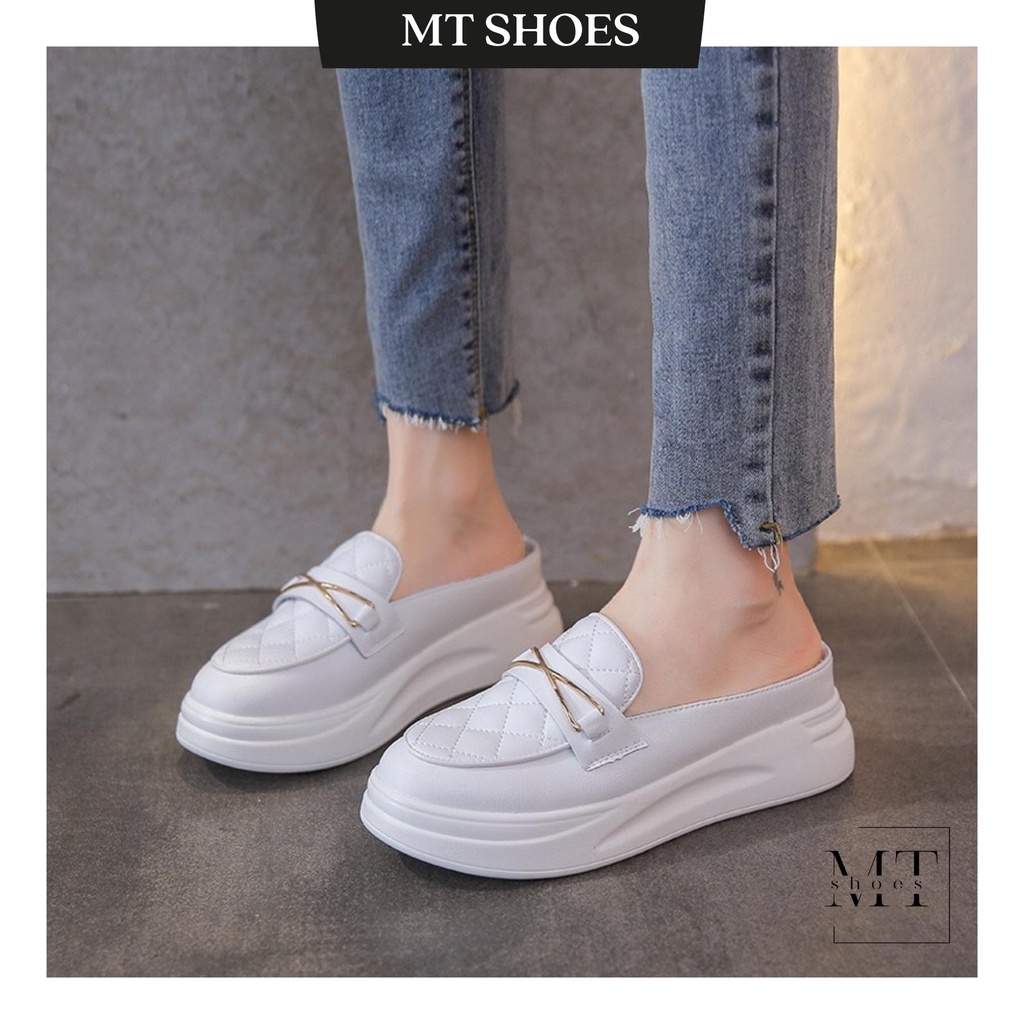 Giày sục bata đế độn cao 7p mũi trần chỉ phối khóa kim loại chất da mềm mịn đi cực êm hàng Quảng Châu cao cấp siêu đẹp