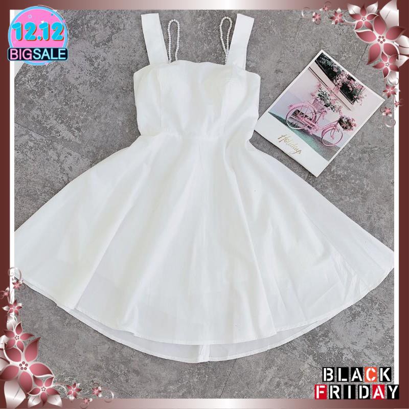 Đầm trắng hở lưng cột nơ dây chuỗi nhẹ nhàng xinh xắn | BigBuy360 - bigbuy360.vn