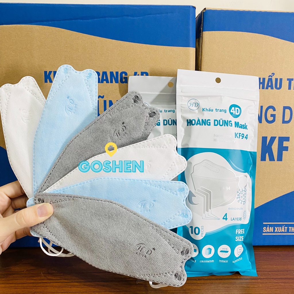 (1 túi 10 cái) Khẩu Trang Kháng Khuẩn 4D Hoàng Dũng Mask KF94