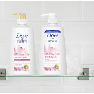 Combo Dầu Gội và Dầu Xả Dove Dưỡng Óng Mềm Tự Nhiên Tinh Chất Hoa Sen Nhật và Nước Gạo