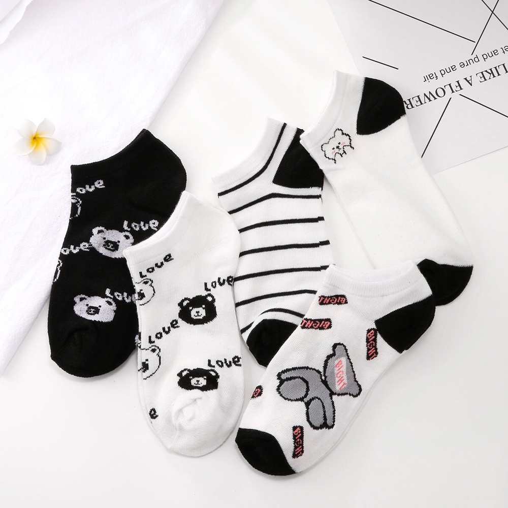 Tất nữ cổ ngắn set 5 đôi vớ cổ thấp màu trắng đen cute thời trang Hàn Quốc - Only Store