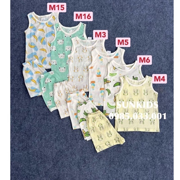 Bộ hè bé trai bé gái sát lách cotton tre dư xịn hàng xuất Hàn hình ngộ nghĩng