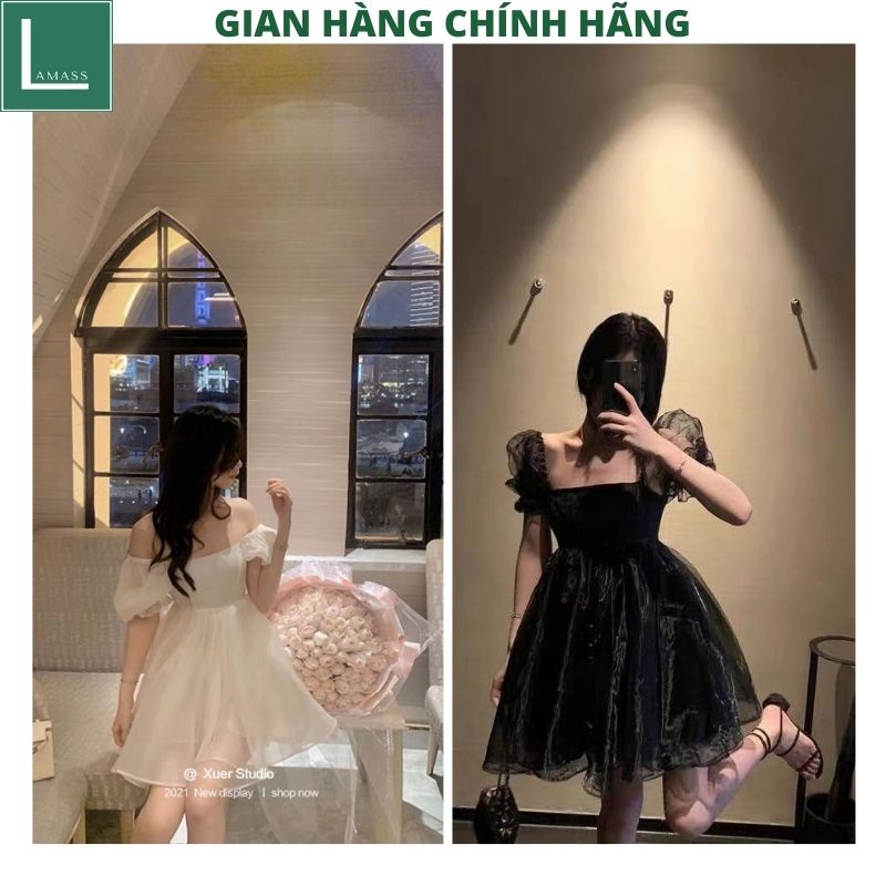 Váy babydoll công chúa voan 2 lớp mầu đen và mầu trắng tiểu thư dễ thương đầm dự tiệc -LAMASS