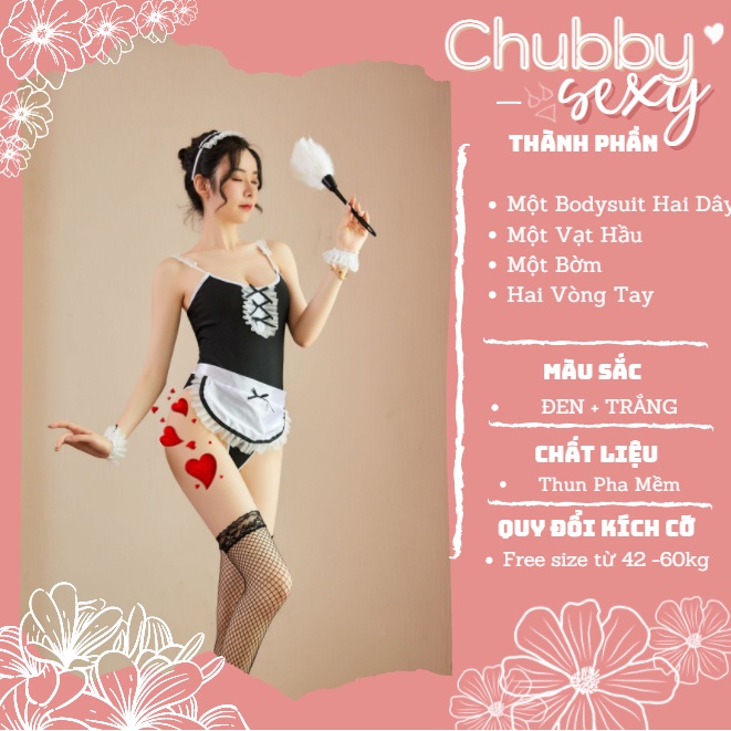 Cosplay Bộ Đồ Nữ Hầu Gái Hai Dây 4 Chi Tiết Vòng Tay Bờm Đan Dây-CPL33 - Chubby.Sexy