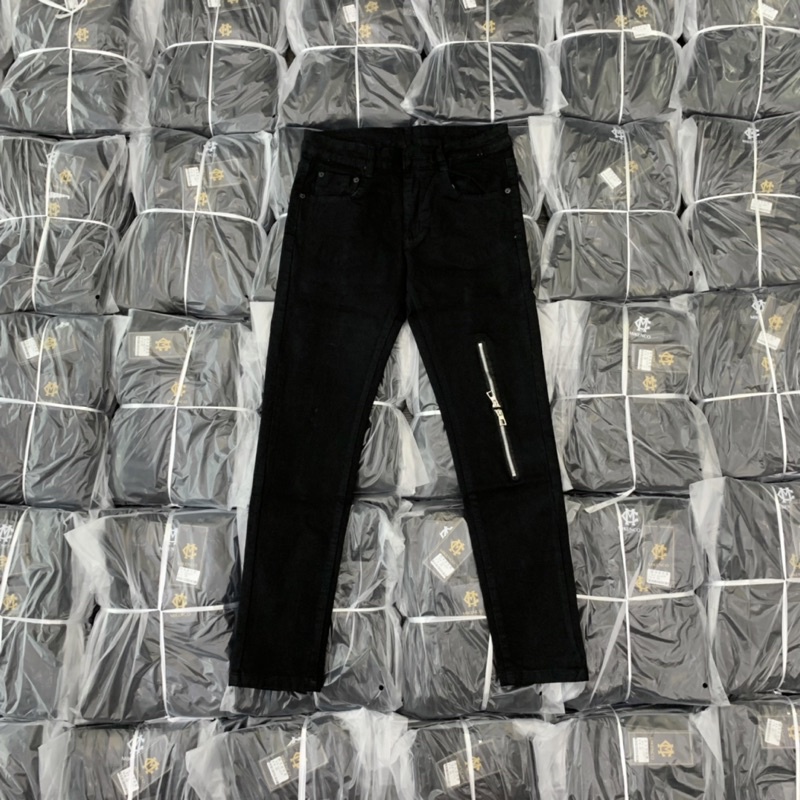 Quần jean bò nam Amiri slimfit đen trơn thêu khoá zip gối kiểu dáng đơn giản basic