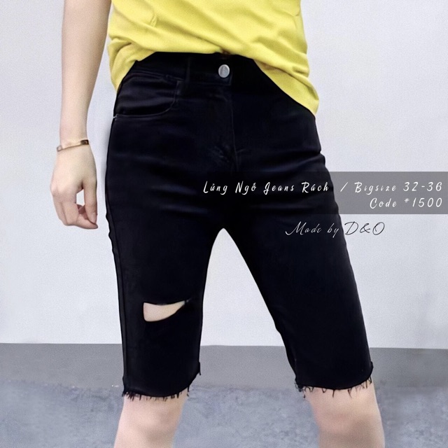 (Bigsize 32-36) Quần Ngố Jean Bigsize, Trơn/Rách 1/Rách 2/Rách 3, Lưng Cao Trên Rốn, Co Giãn Mạnh