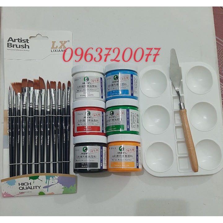 Combo màu acrylic + bay vẽ + cọ vẽ + palet ( cho người học vẽ)