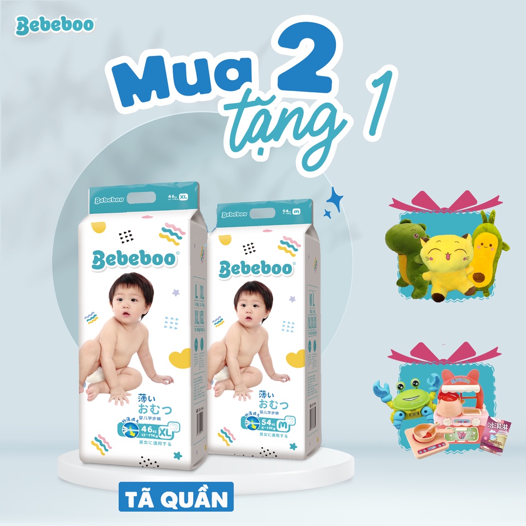 Combo 2 bịch Tã/Bỉm Quần Bebeboo Nhật Bản mỏng mềm thấm hút tốt, đóng ngày và đêm, đủ size-[MUA KÈM DEAL SỐC NHẬN QUÀ]