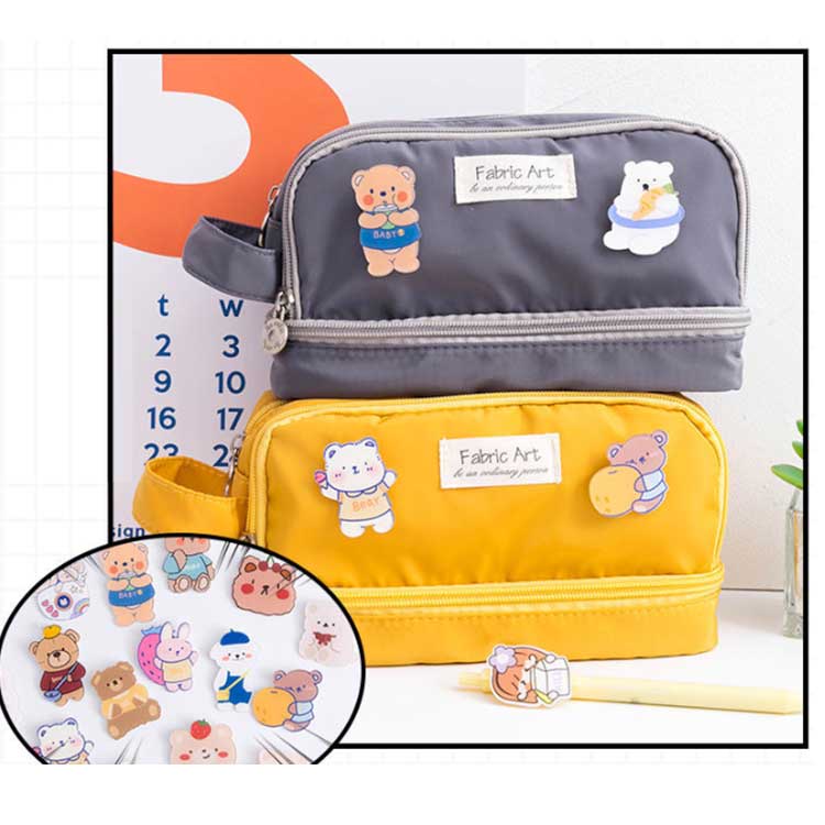 Túi Đựng Bút 3 Ngăn Sức Chứa Lớn Phong Cách Nhật Hàn Dễ Thương Cho Nữ Sinh