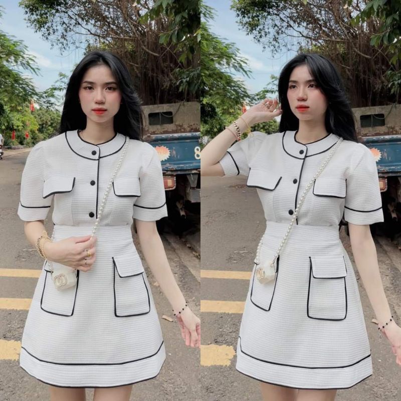 Set váy áo croptop + chân váy hình chữ A siêu xinh_Hoaianhboutique