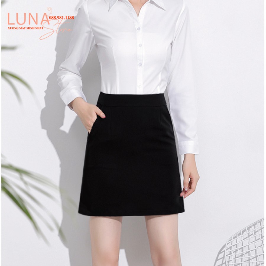 Chân váy đen ngắn chữ A có túi quần lót trong - Cạp lưng cao ngang rốn - Vải co giãn Umi mát - Mặc đi làm công sở biển | BigBuy360 - bigbuy360.vn