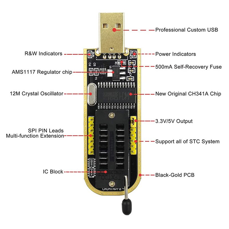 Mạch nạp ROM/BIOS CH341A (MẠCH + KẸP) nạp cho 24xx 25xx VGA ... .kienstore726