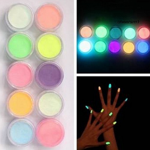 Set 10 hộp bột nhũ đắp móng tay phát sáng dạ quang độc đáo sành điệu