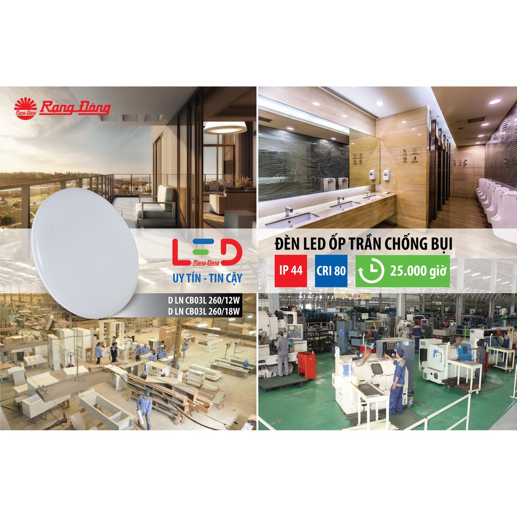 [CHÍNH HÃNG] Đèn LED Ốp trần Tròn Chồng Bụi Cao Cấp 18W Ø260mm Rạng Đông - Bảo Hành 2 Năm - Model: D LN03L