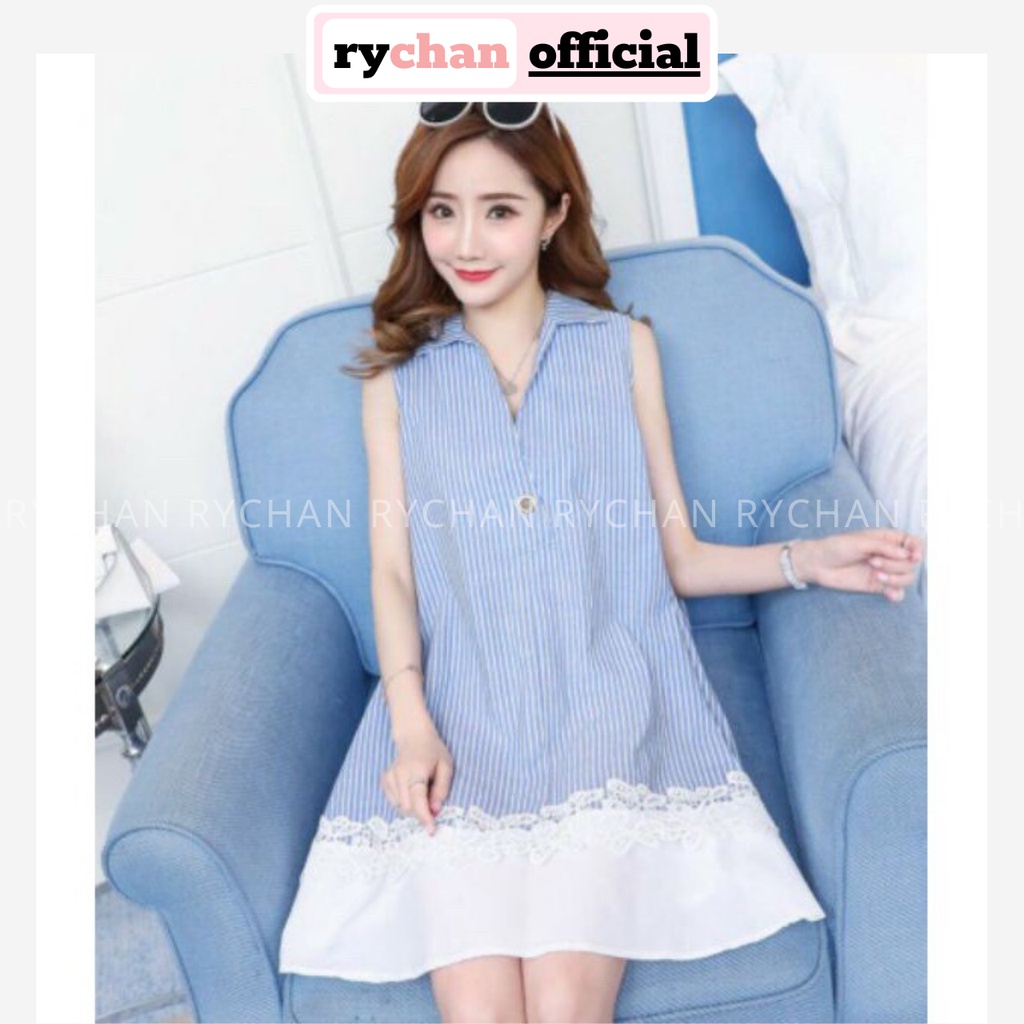 DX545 - Đầm Xòe Sọc Lai Voan Sát Nách