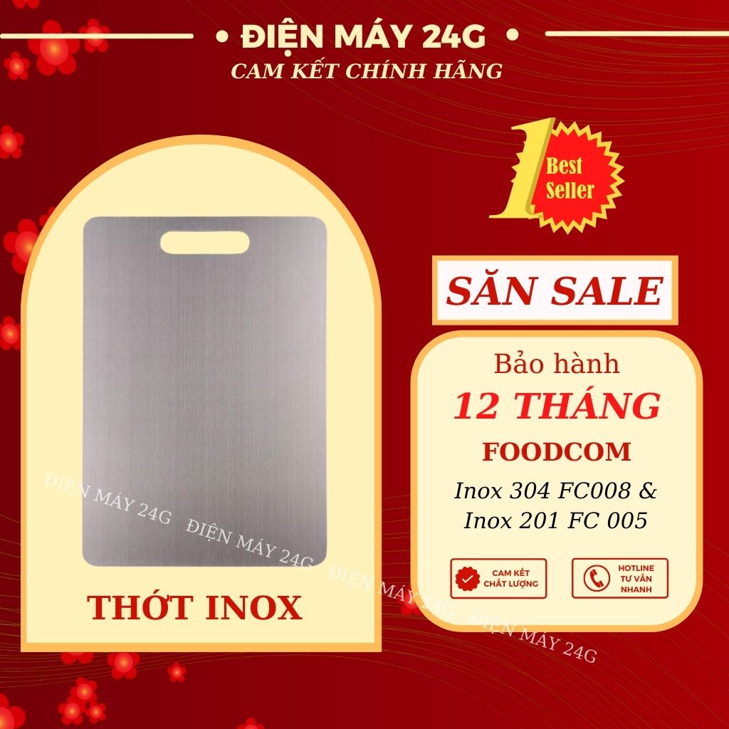 Thớt inox cao cấp Foodcom thớt kháng khuẩn không xước không bám mùi đồ ăn mùi tanh cá không trơn trượt vệ sinh dể dàng