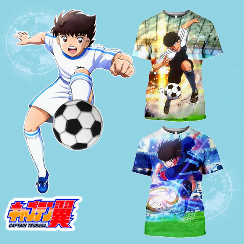 Áo Thun Nam Ngắn Tay In Hình Nhân Vật Hoạt Hình Captain Tsubasa 3D Thời Trang