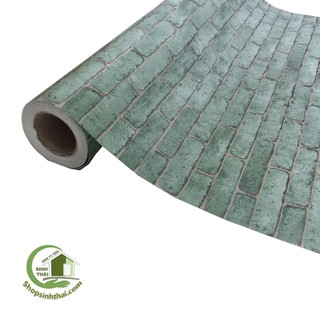 Giấy dán tường giả gạch 3d màu xanh, [ 50cm x khổ 90cm ] có sẵn keo