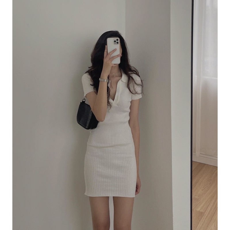 váy body len tăm cổ polo (ảnh thật shop chụp chèn tên ở sau) | BigBuy360 - bigbuy360.vn