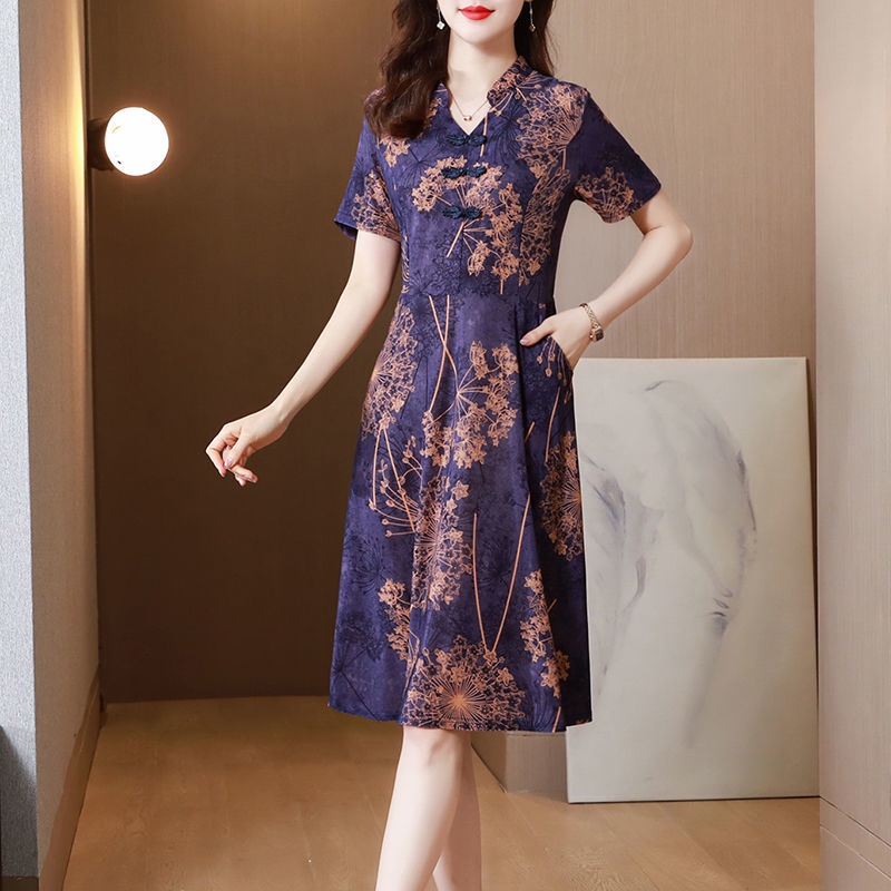 Đầm Sườn Xám Cách Tân Dáng Rộng Phối Túi Thời Trang Thanh Lịch
