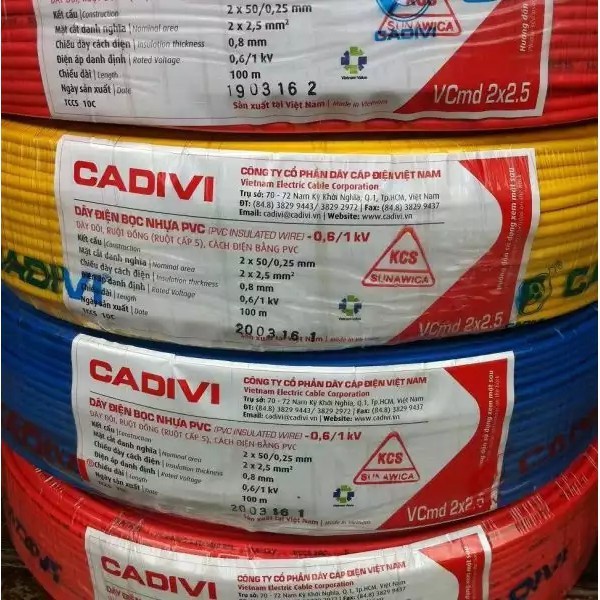 Dây Điện Đôi Cadivi 2x2.5 Vcmd 2x50 Cuộn 100m