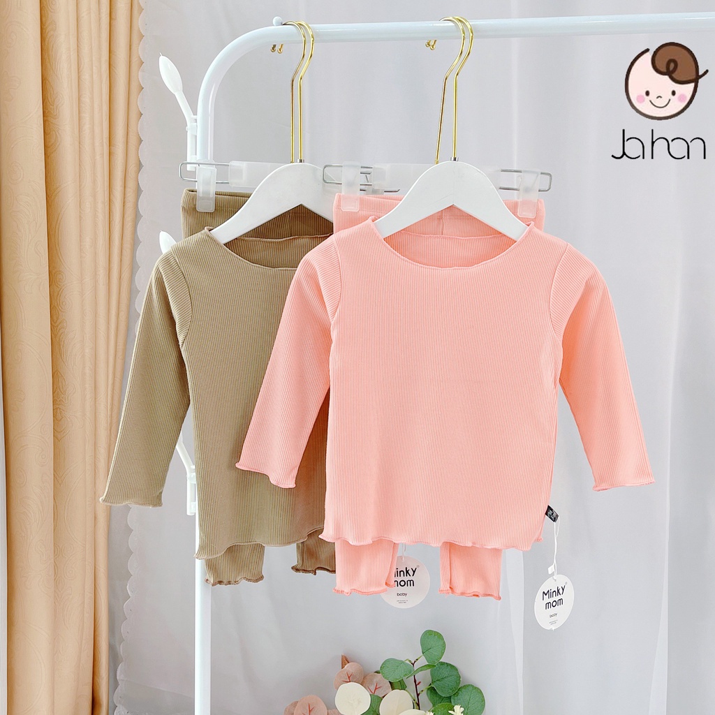 [SALE] Bộ Thun Gân Dài Tay Cho Bé Gái, Bé Trai Minky Mom Bèo Nhún Dễ Thương, Bộ Quần Áo Cho Bé Mặc Nhà MKMTD2216