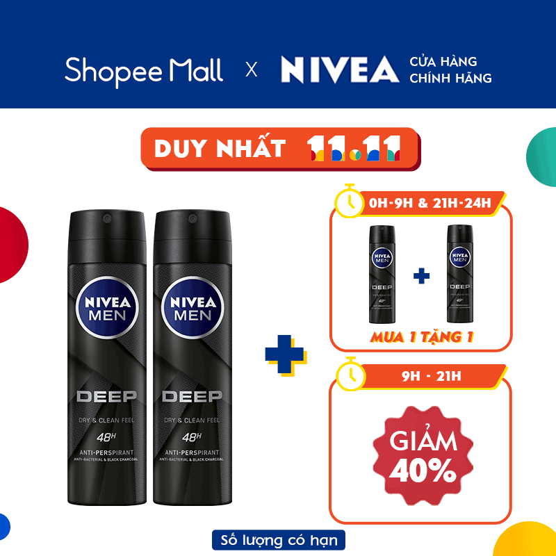 [Mã FMCGMALL -8% đơn 250K] Bộ 2 chai xịt ngăn mùi Nivea Men than hoạt tính 150ml - 80027