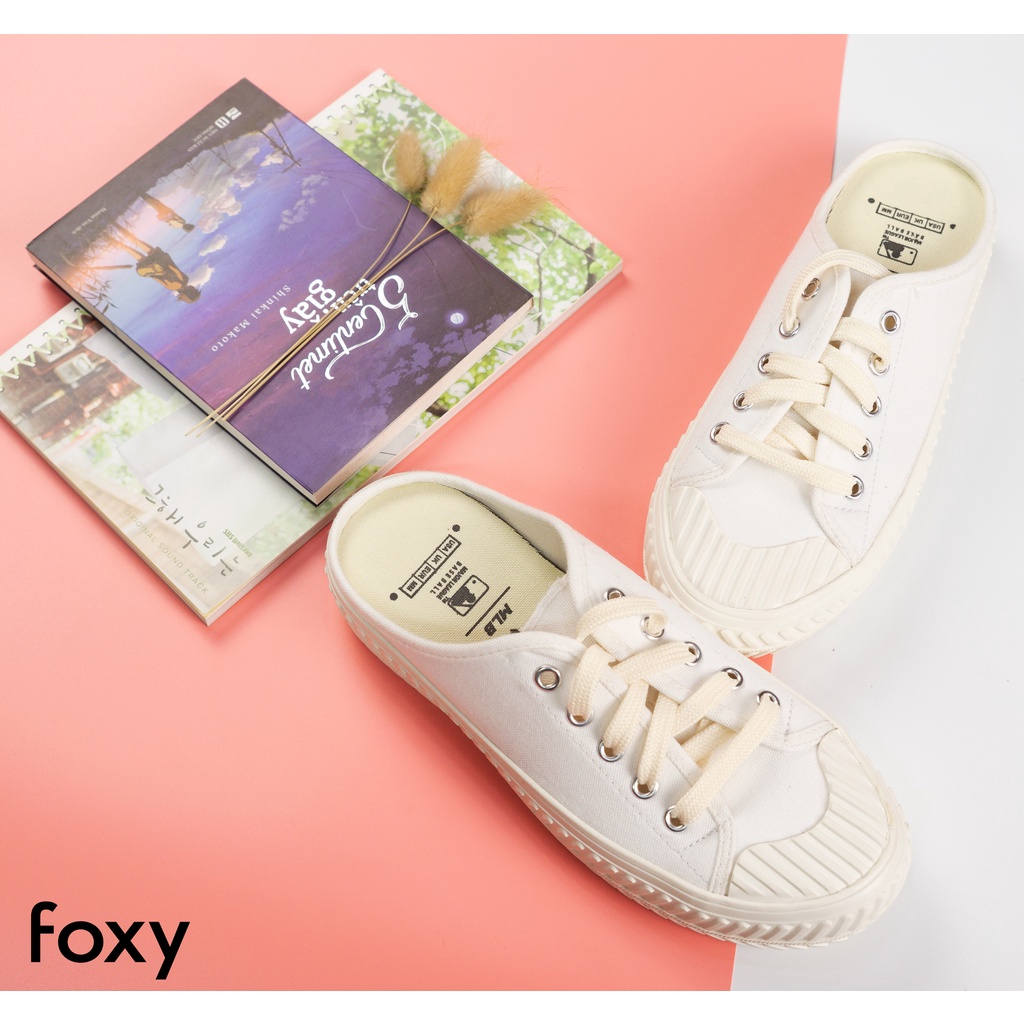 Giày sục thể thao nữ dáng mules hở gót màu trắng trơn basic đế cao 3cm Foxy - FOM003
