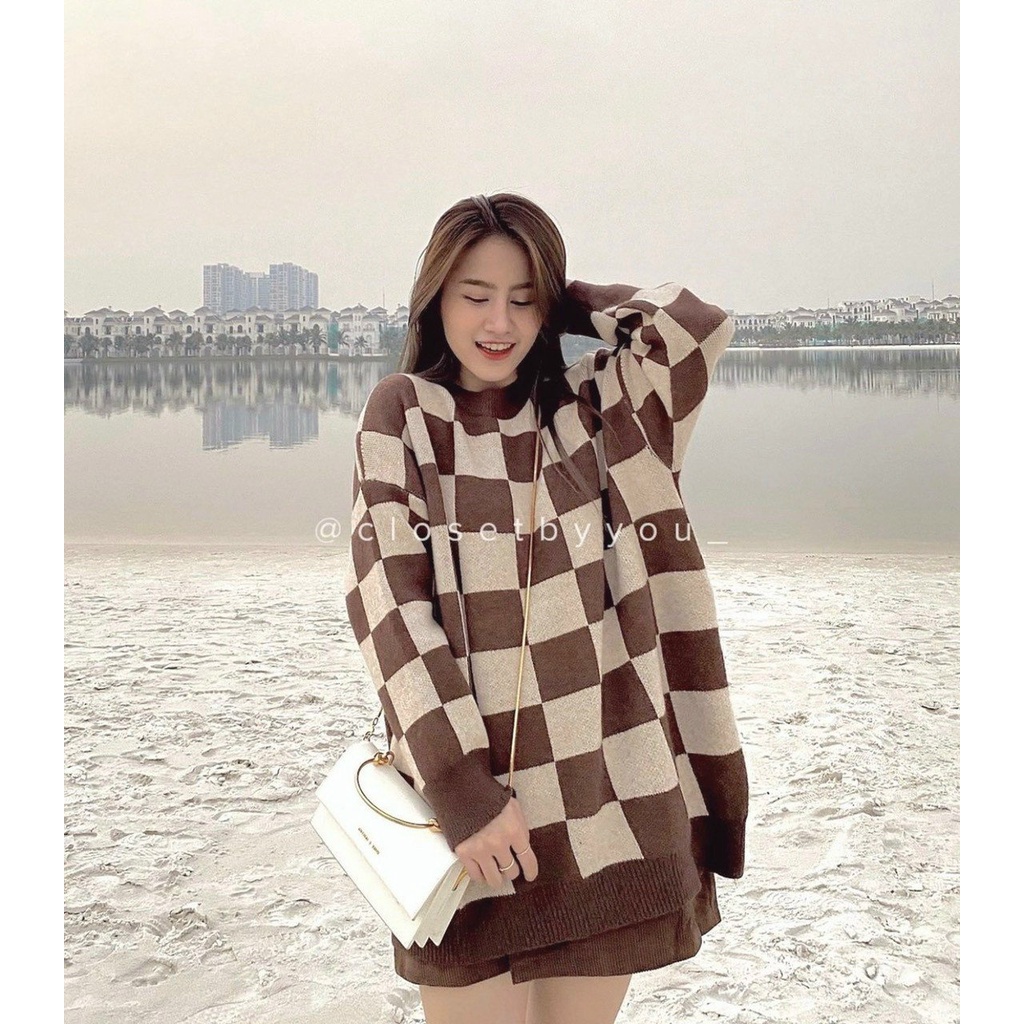 SET ÁO LEN KẺ CARO + CHÂN VÁY KAKI ĐÍNH NÚT CỰC XINH