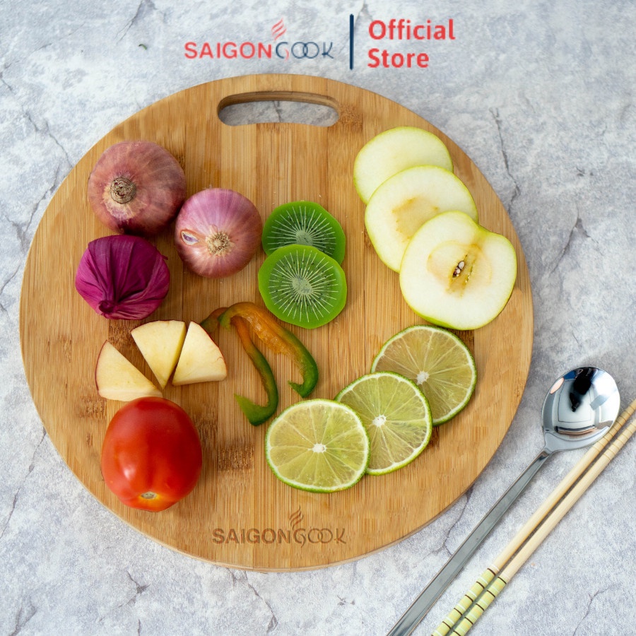 Thớt gỗ tre hình tròn cao cấp, an toàn, kháng khuẩn Saigoncook