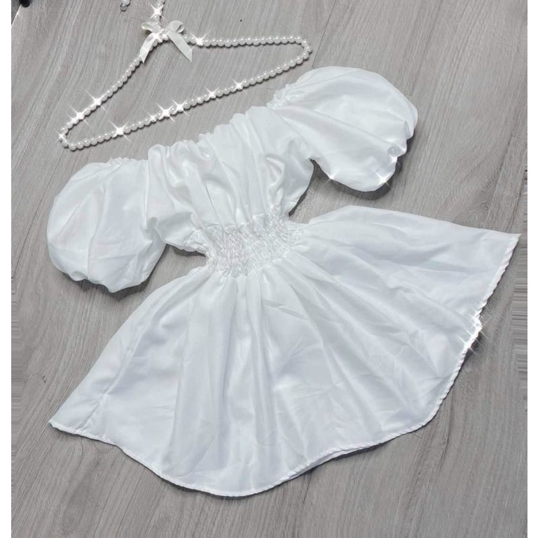 Áo trễ vai đũi trắng tay phồng bo chun co giãn croptop bánh bèo phong cách hàn quốc nữ tính alohashop91