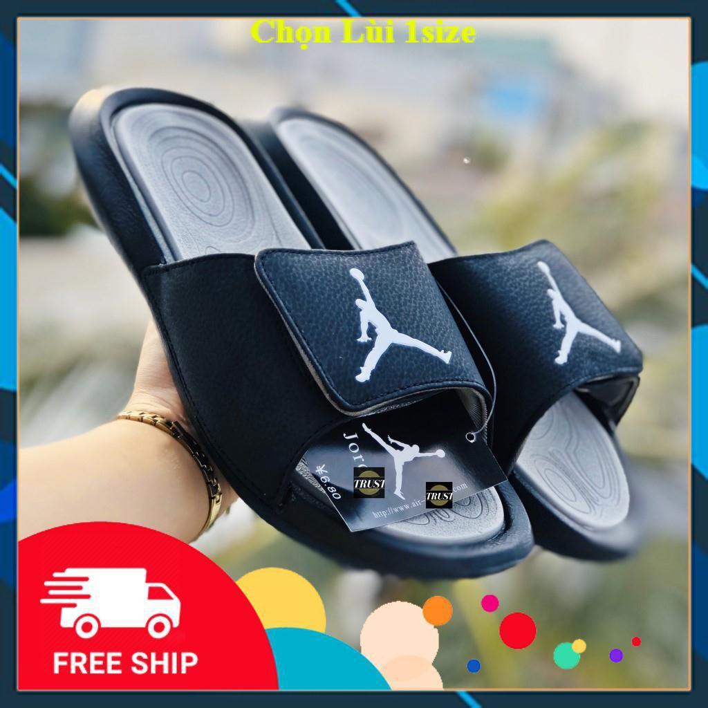 Dép jordan hydro ❤️FREESHIP + HỘP❤️ quai ngang bóng rổ nam nữ JD6 màu đen - xám, dép bóng rỗ có tem mác, bao bì đầy đủ