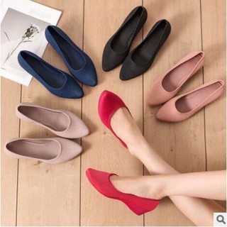 Giầy nhựa dẻo thơm thời trang cao cấp đế xuồng mũi nhọn gân tăm không nơ đi mưa nữ GNN20