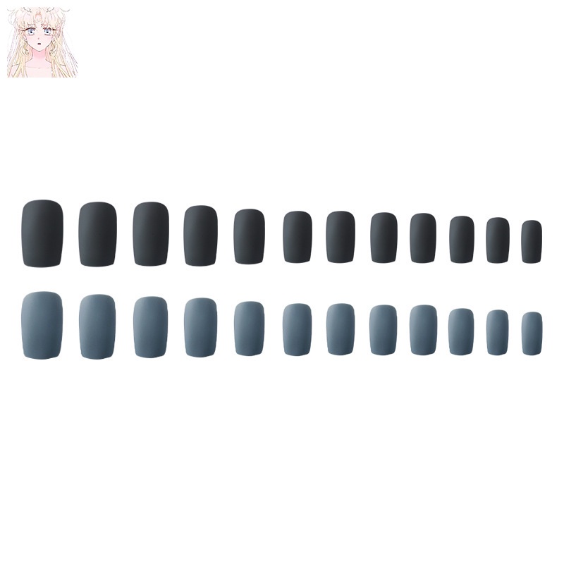Bộ 24 chiếc móng tay giả trang trí màu xanh dương đen hợp thời trang cho nữ