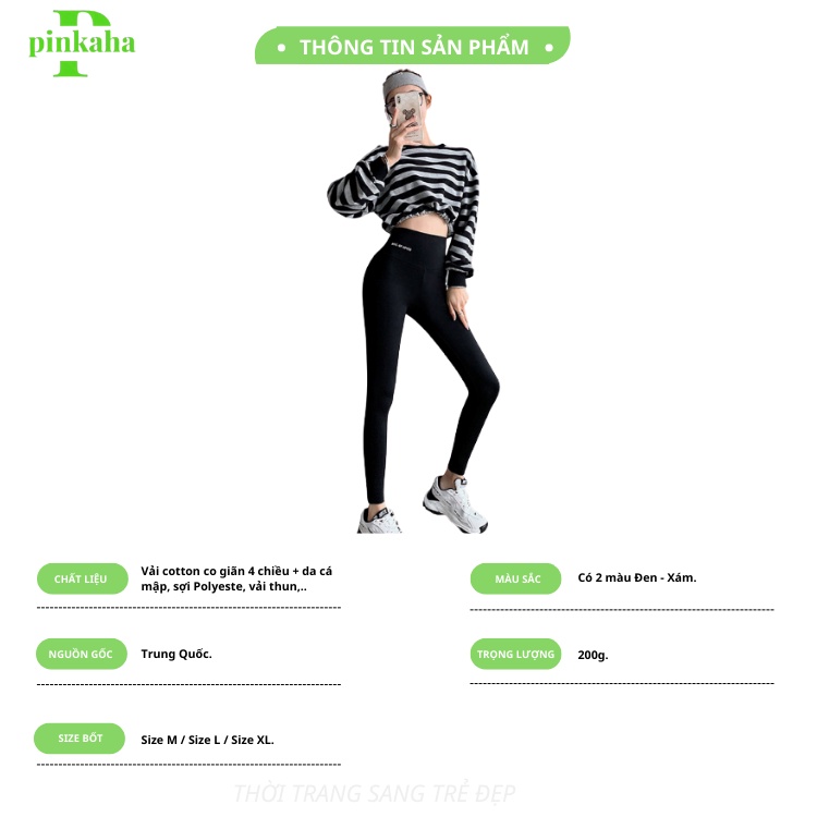Quần legging nữ dài cạp cao đẹp cao cấp PINKAHA nâng mông vải thun cotton siêu co giãn 4 chiều ôm sát