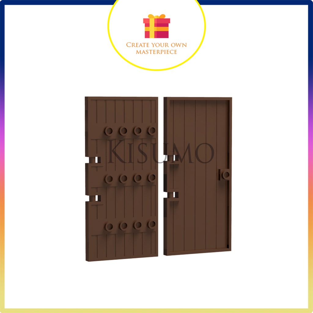 đồ chơi giáo dục lắp ráp logo moc 1 bộ cổng chữ nhật (2 cửa và 4 chốt xoay) màu nâu bk8