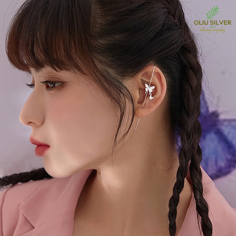 Bông Tai Bạc S925 Khuyên Kẹp Vành Tai Một Lỗ Xỏ Wrap Crawler Hook Dáng Dài Trẻ Trung Cá Tính | Khuyên Tai Bạc Nữ