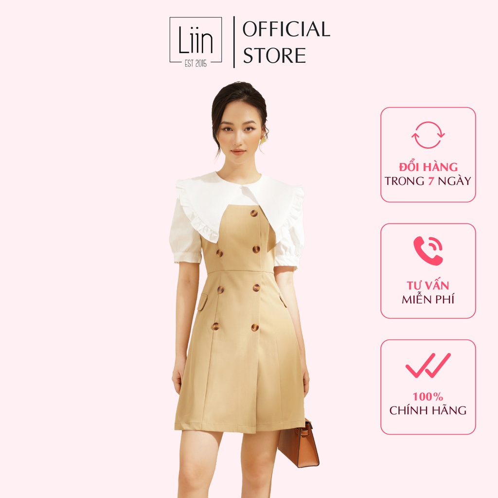 LIIN - Váy kaki phối tay trắng | BigBuy360 - bigbuy360.vn