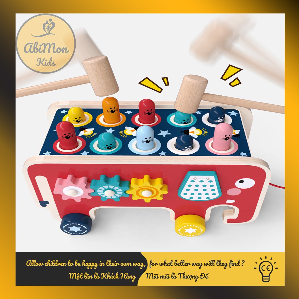 Đập Chuột Con Voi Kèm Đàn Cho Bé ☘️ Montessori cao cấp ✨ (Đồ chơi Gỗ - Đồ chơi Giáo Dục - An toàn - Thông minh)
