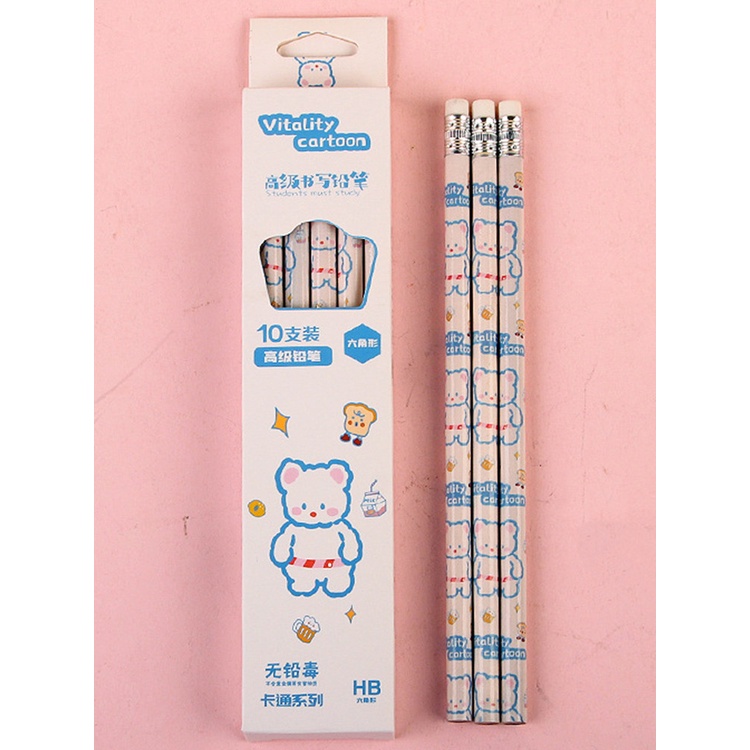 Bộ 10 Bút Chì Họa Tiết Hoạt Hình Dễ Thương Cho Học Sinh Tiểu Học