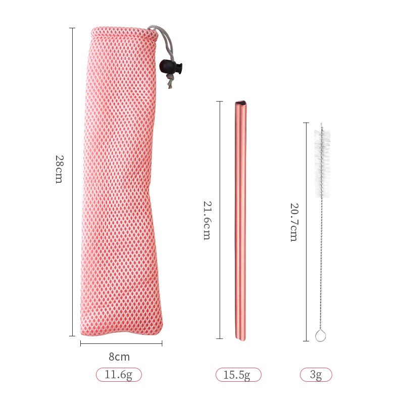 Ống Hút Inox 304 Màu Hồng Hình Trái Tim Sáng Tạo
