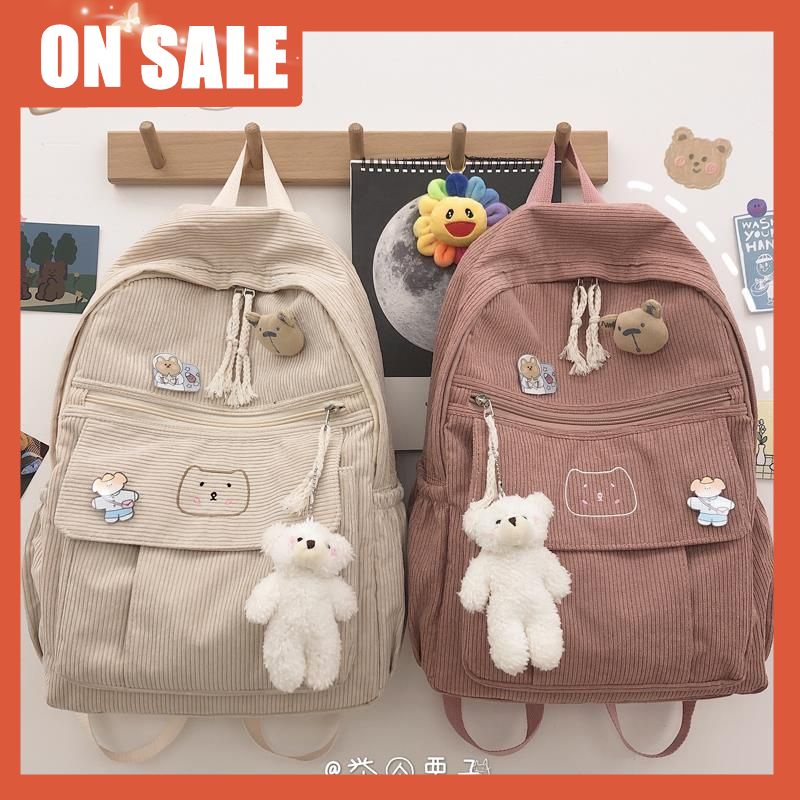 Schoolbag female Korean version ulzzang high school student corduroy corduroy backpack cute backpack
