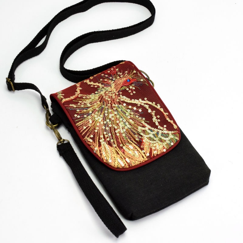 Túi Đeo Chéo Vải Canvas Mini Thêu Họa Tiết Đính Sequin Phong Cách Thời Trang Mới