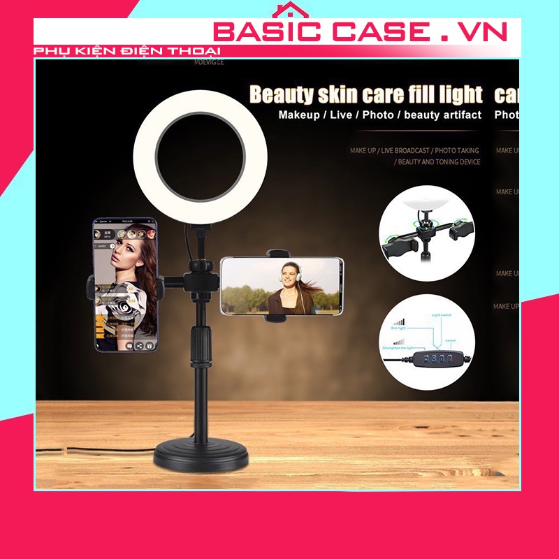 Gậy kèm Đèn livestream 16cm , giá đỡ điện thoại, quay tiktok ,quay video, chụp ảnh ,make up 2 kẹp điện thoại [ĐEN16]