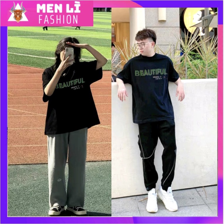 Áo Thun BEAUTIFUL Nam Nữ Unisex Form Rộng Tay Lỡ, AT101 trending xu hướng, Men Lì Fashion