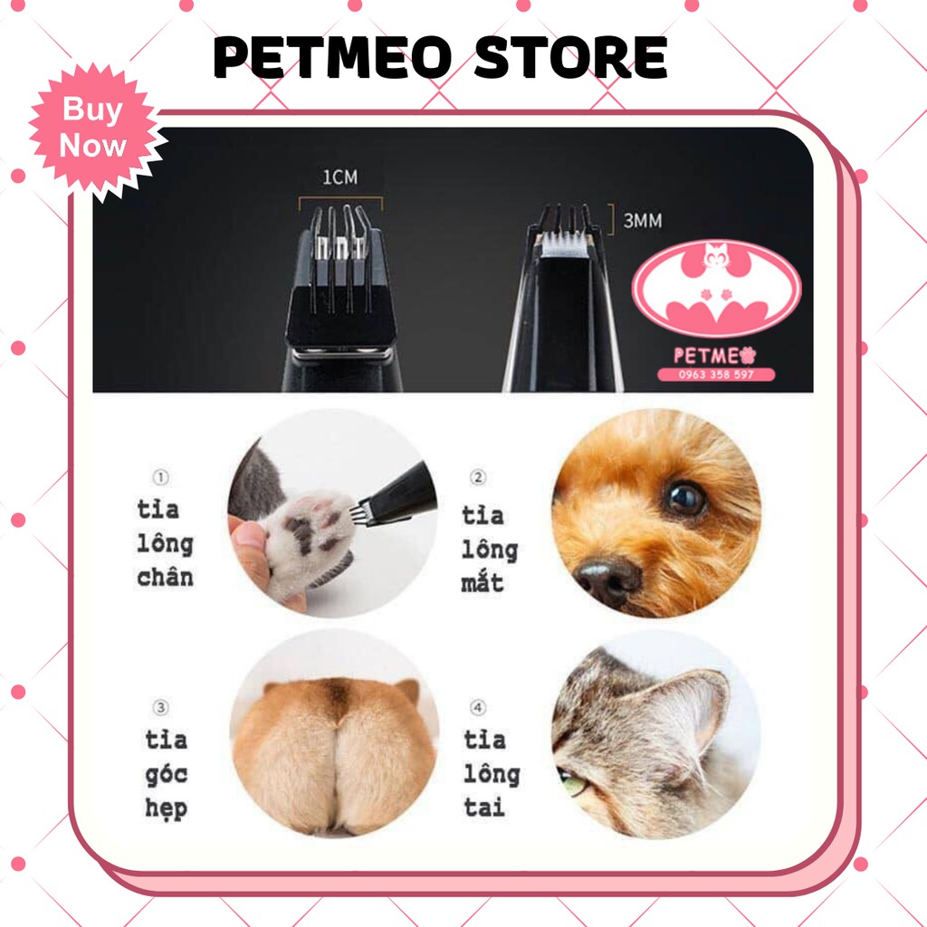 Tông đơ cạo lông bàn chân, cạo vùng khe nhỏ cho chó mèo công suất 6.5W - PETMEO