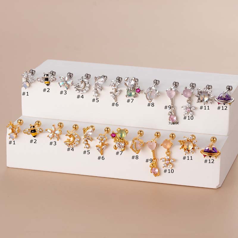 1 Khuyên Xỏ Sụn Tai 20 Ô Bằng Thép Không Gỉ Đính Đá Zircon Hình Trái Tim