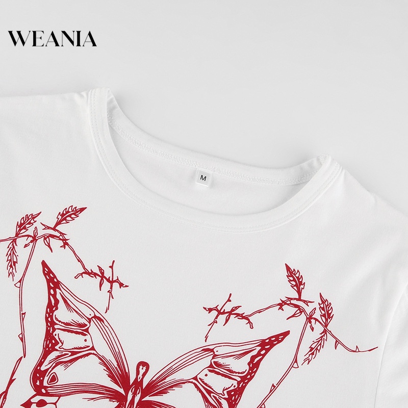 Áo Thun Ngắn Tay Cổ Tròn In Hình Bướm Xinh Xắn Dành Cho Nữ