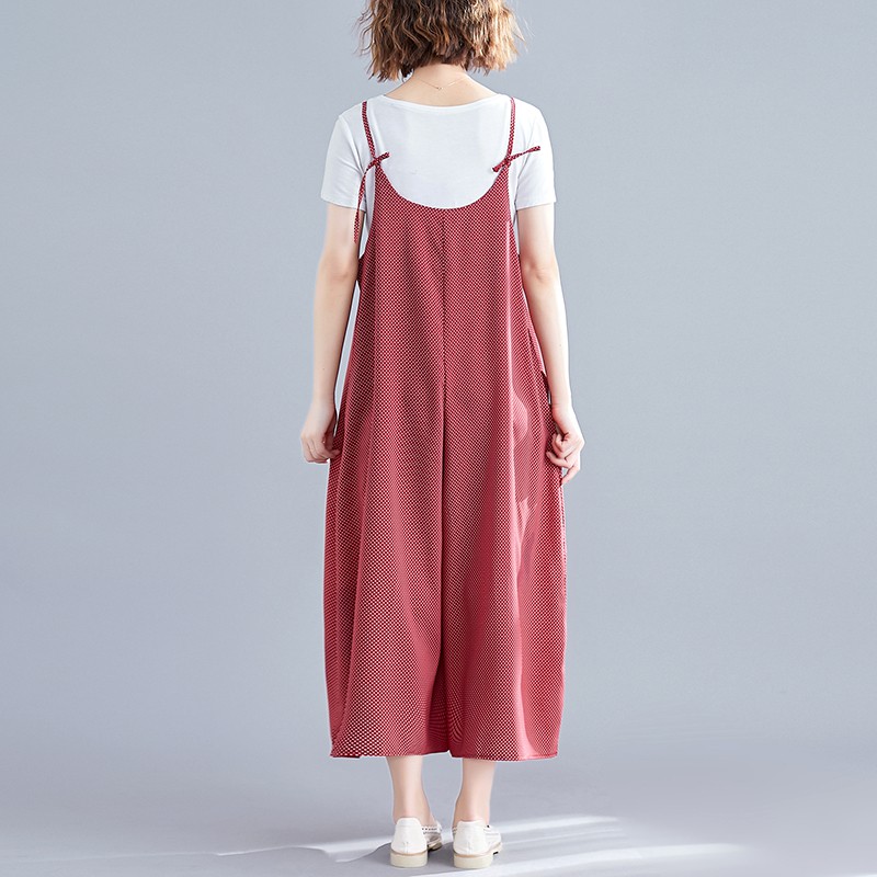 [ORDER] Quần yếm nữ bigsize ống rộng đỏ chấm bi trẻ trung (fit 70kg) | BigBuy360 - bigbuy360.vn